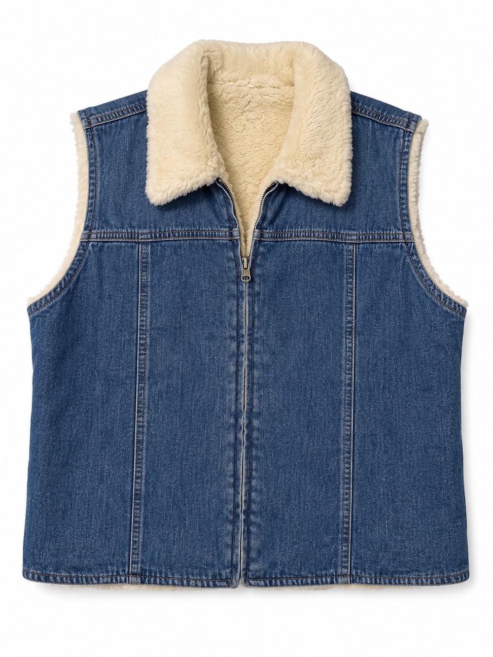 Vintage True Grit Reversible Sherpa Denim Vest USA Made Medium Western Ranch